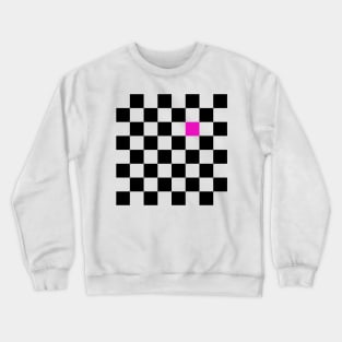 Checkered Black and White with One Hot Pink Square Crewneck Sweatshirt